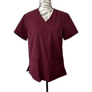 Medelita Maroon Scrub Medical Nurse Workwear Top Size Small